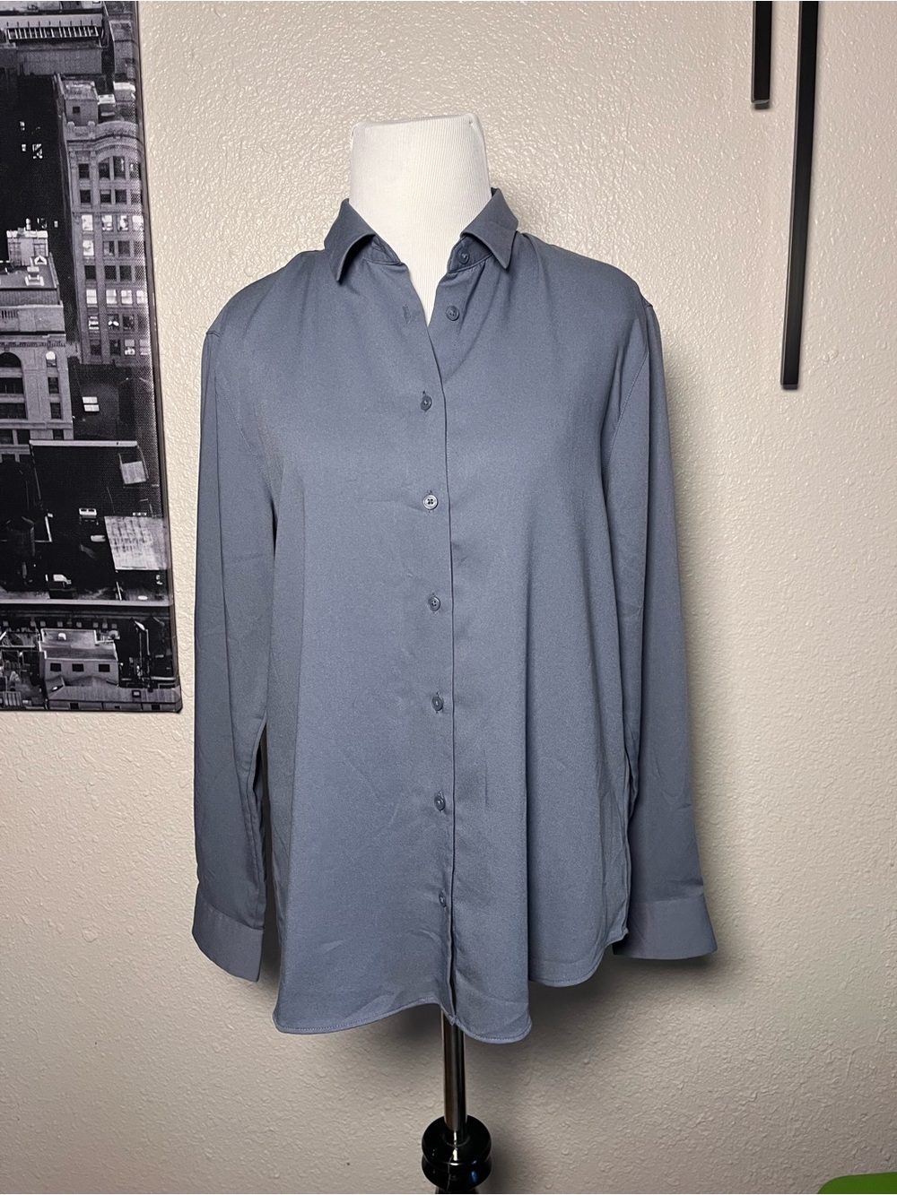 Uniqlo Gray Rayon Long-Sleeve Blouse